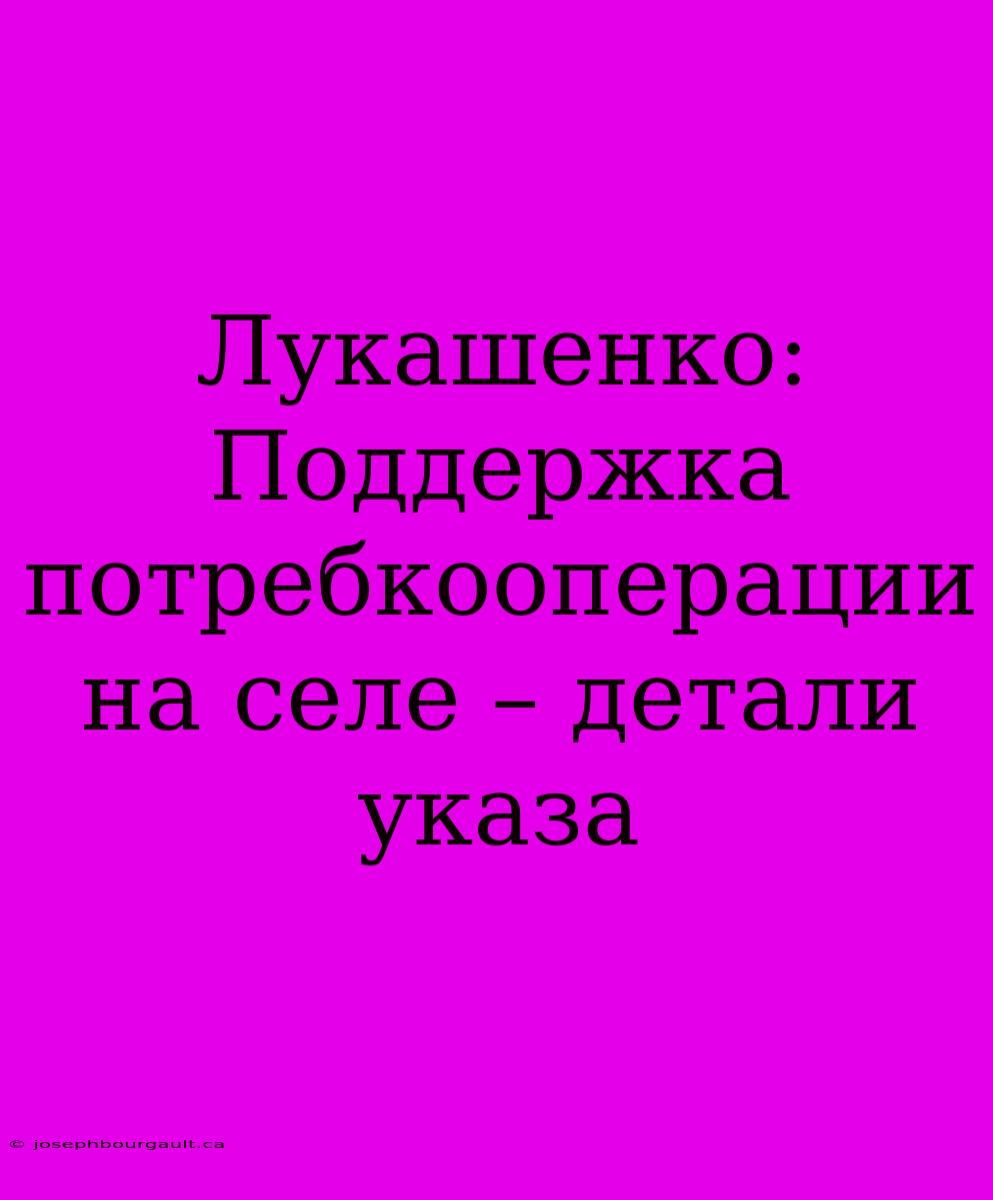 Лукашенко: Поддержка Потребкооперации На Селе – Детали Указа