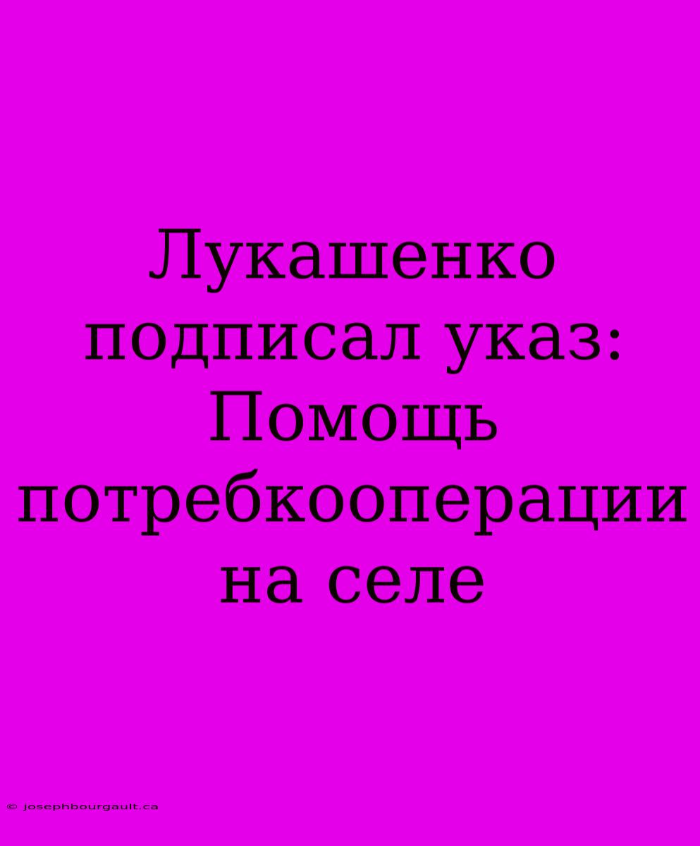 Лукашенко Подписал Указ: Помощь Потребкооперации На Селе