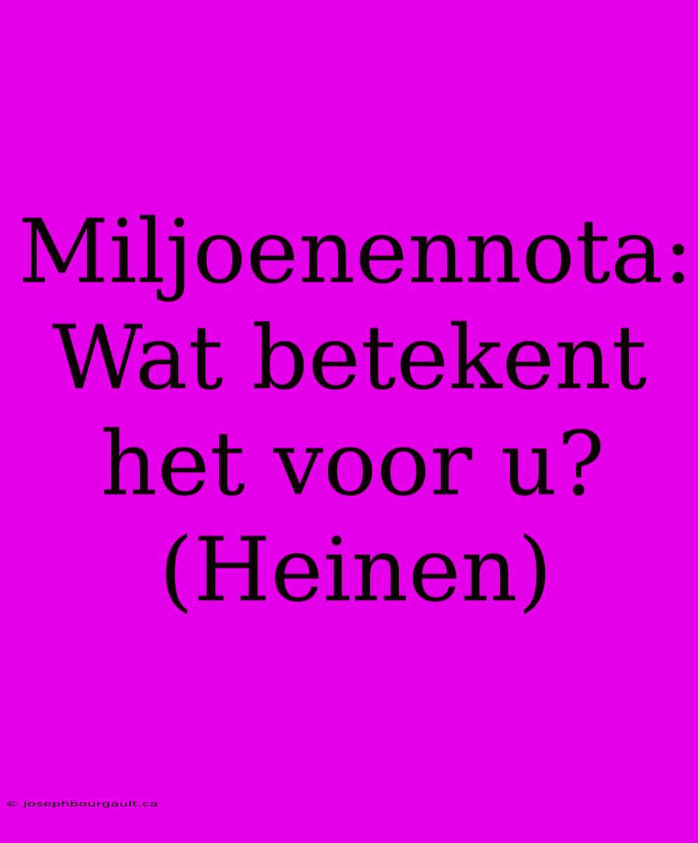 Miljoenennota: Wat Betekent Het Voor U? (Heinen)