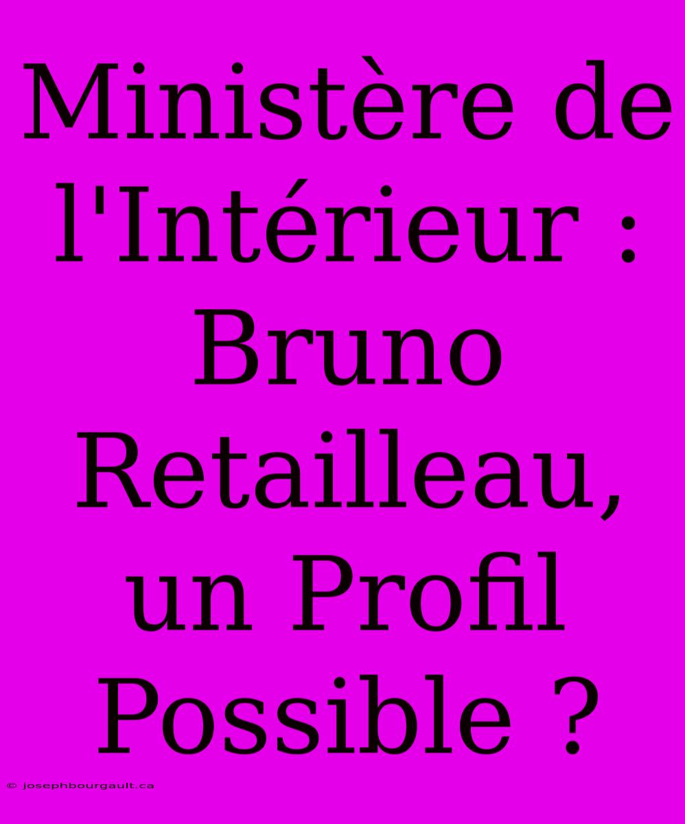 Ministère De L'Intérieur : Bruno Retailleau, Un Profil Possible ?