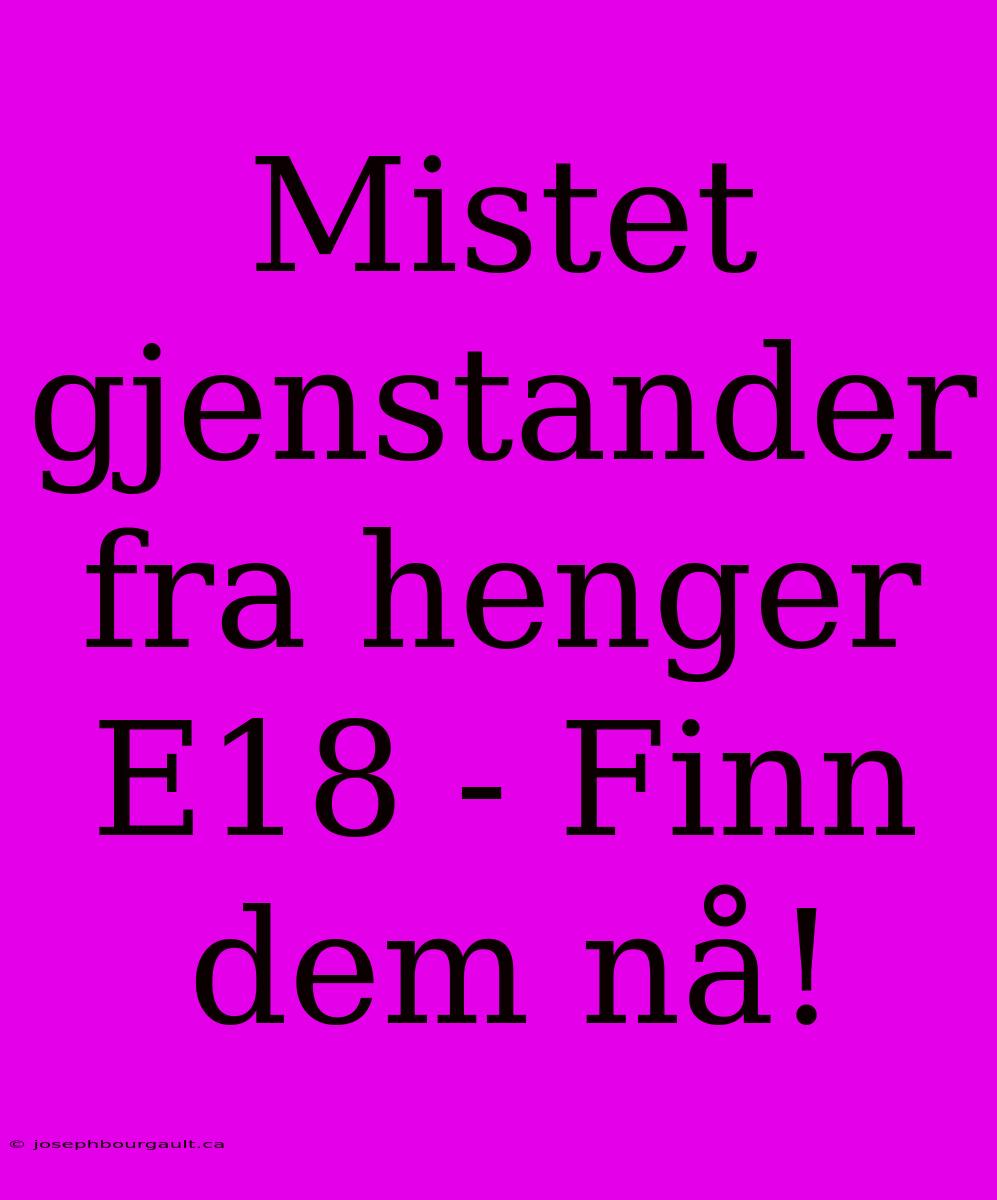 Mistet Gjenstander Fra Henger E18 - Finn Dem Nå!