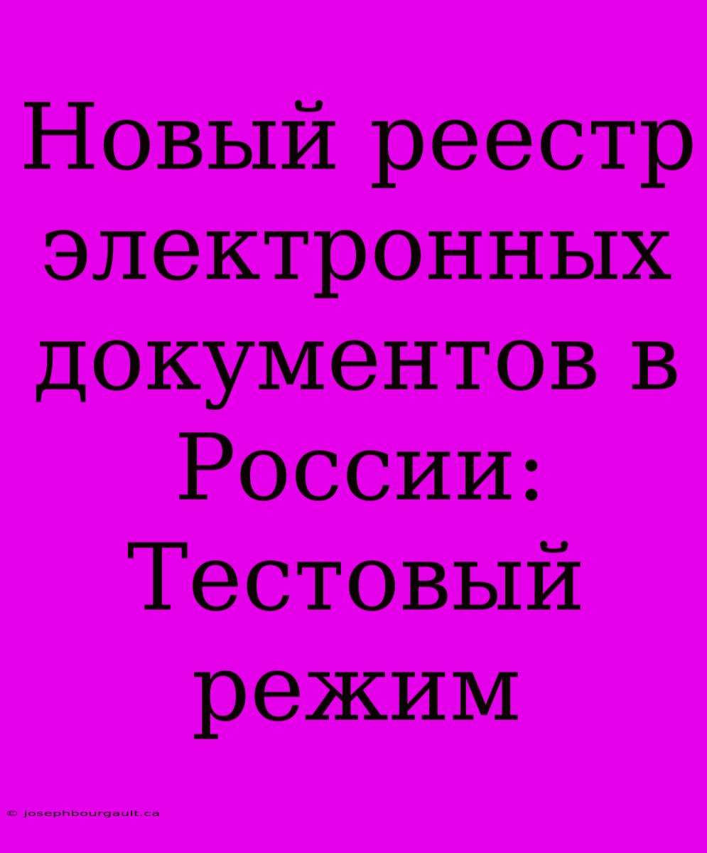 Новый Реестр Электронных Документов В России: Тестовый Режим