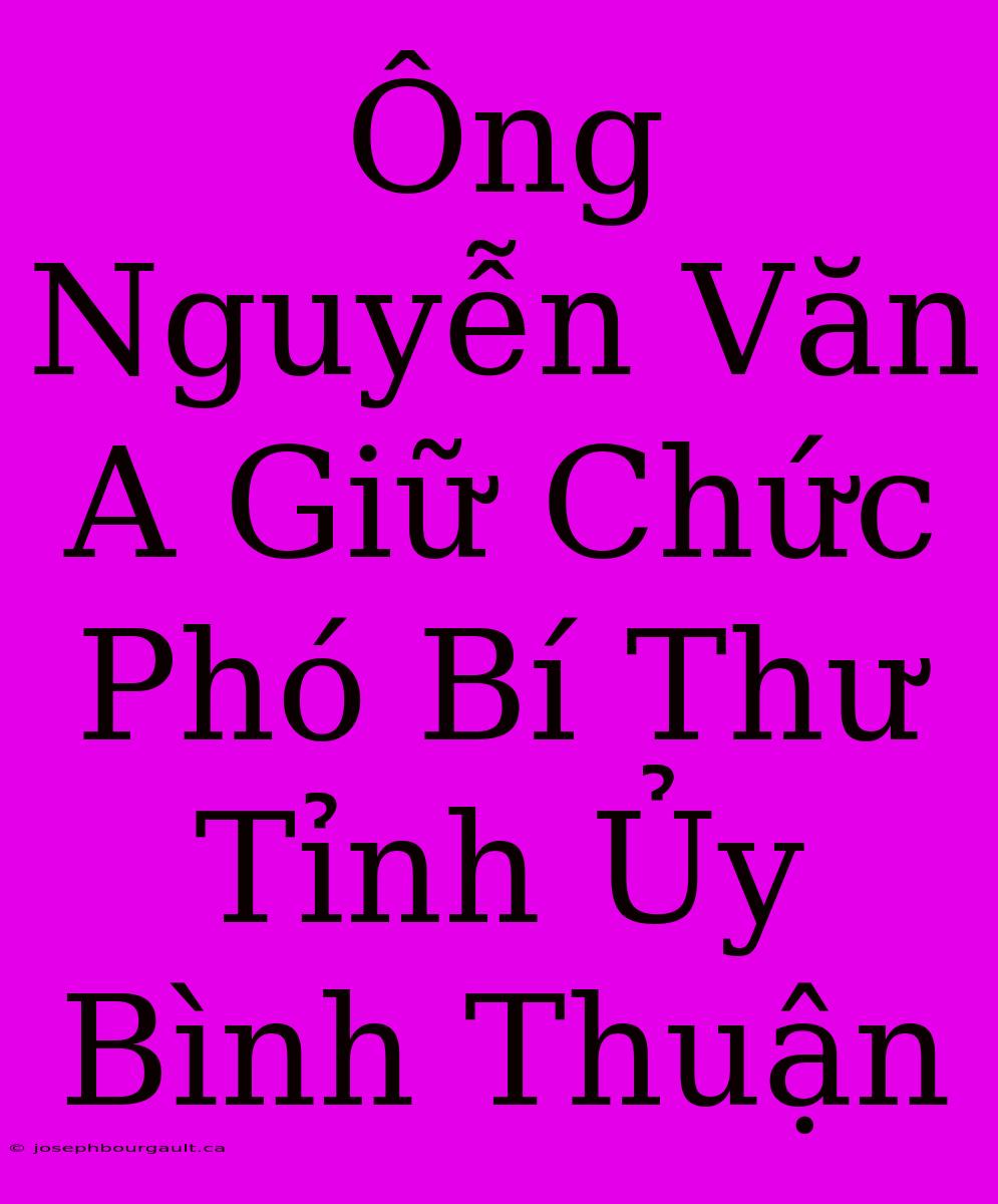 Ông Nguyễn Văn A Giữ Chức Phó Bí Thư Tỉnh Ủy Bình Thuận