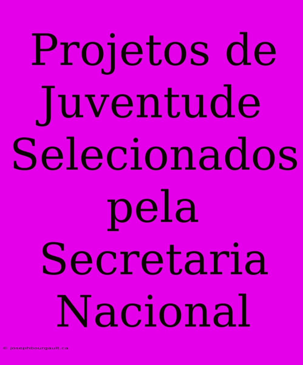 Projetos De Juventude Selecionados Pela Secretaria Nacional