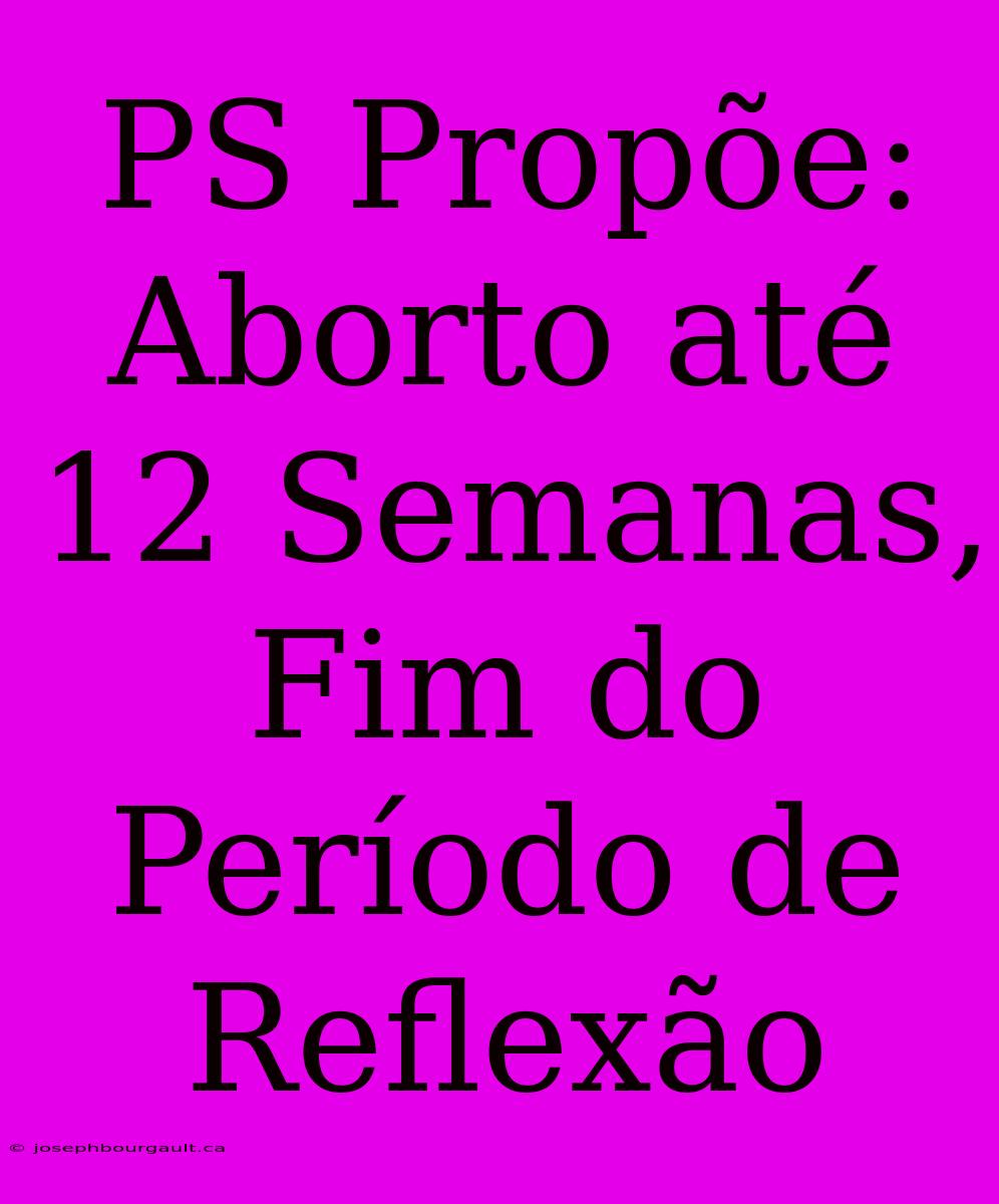 PS Propõe: Aborto Até 12 Semanas, Fim Do Período De Reflexão