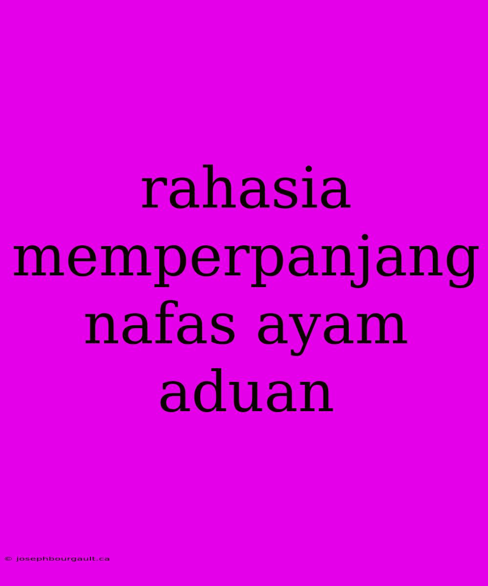 Rahasia Memperpanjang Nafas Ayam Aduan