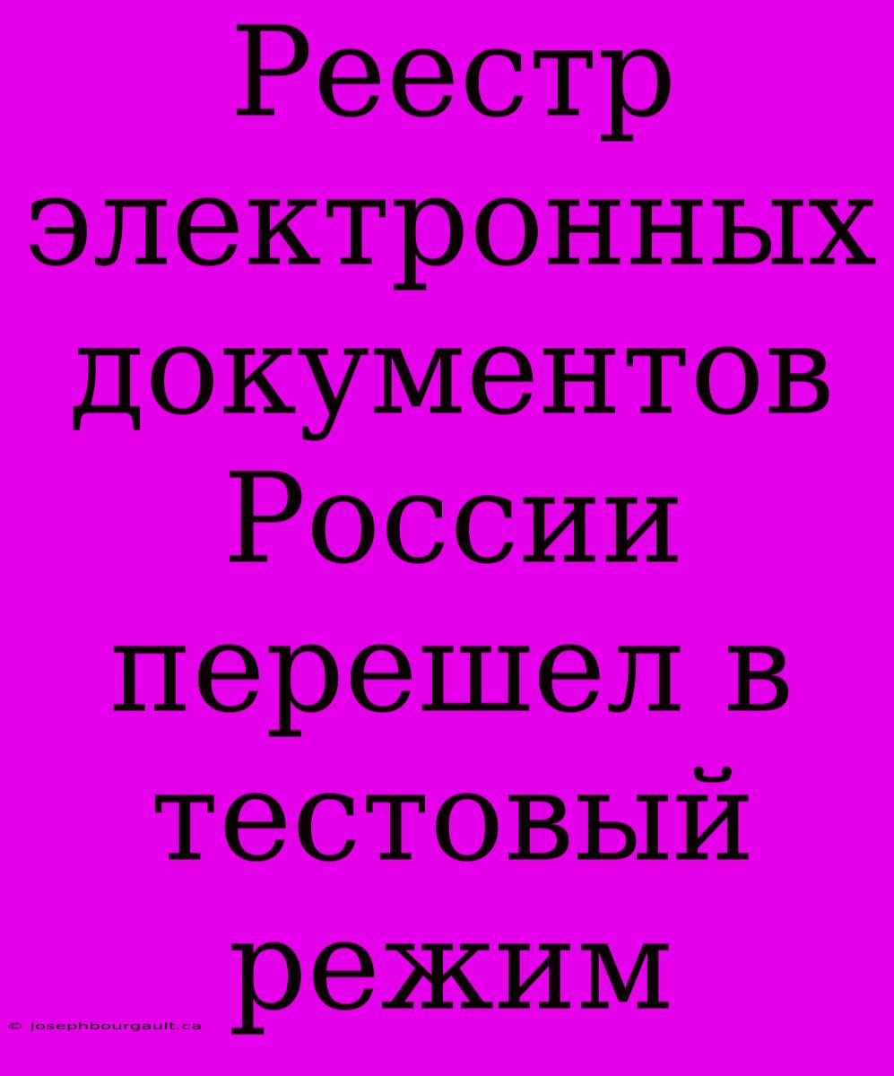 Реестр Электронных Документов России Перешел В Тестовый Режим