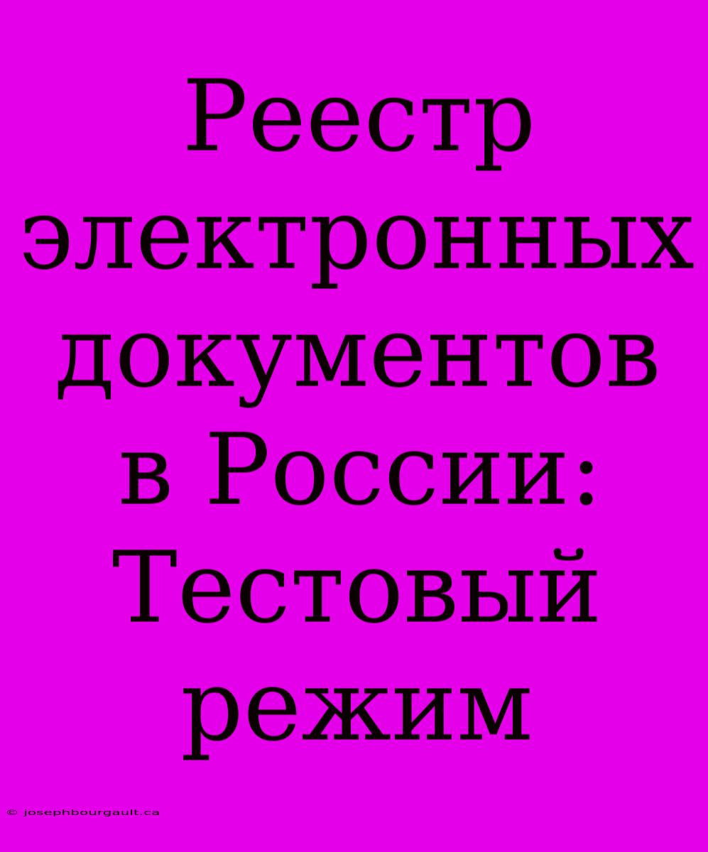 Реестр Электронных Документов В России: Тестовый Режим