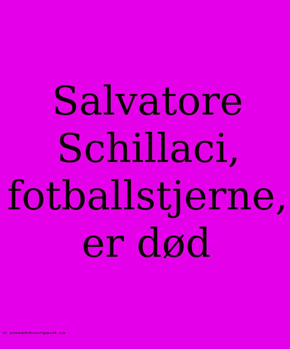 Salvatore Schillaci, Fotballstjerne, Er Død