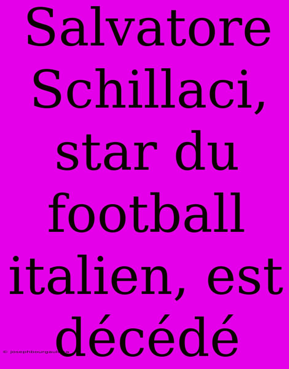 Salvatore Schillaci, Star Du Football Italien, Est Décédé