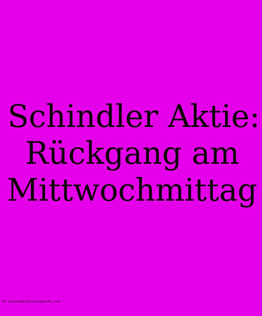 Schindler Aktie: Rückgang Am Mittwochmittag