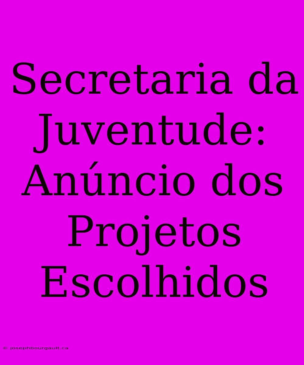 Secretaria Da Juventude: Anúncio Dos Projetos Escolhidos