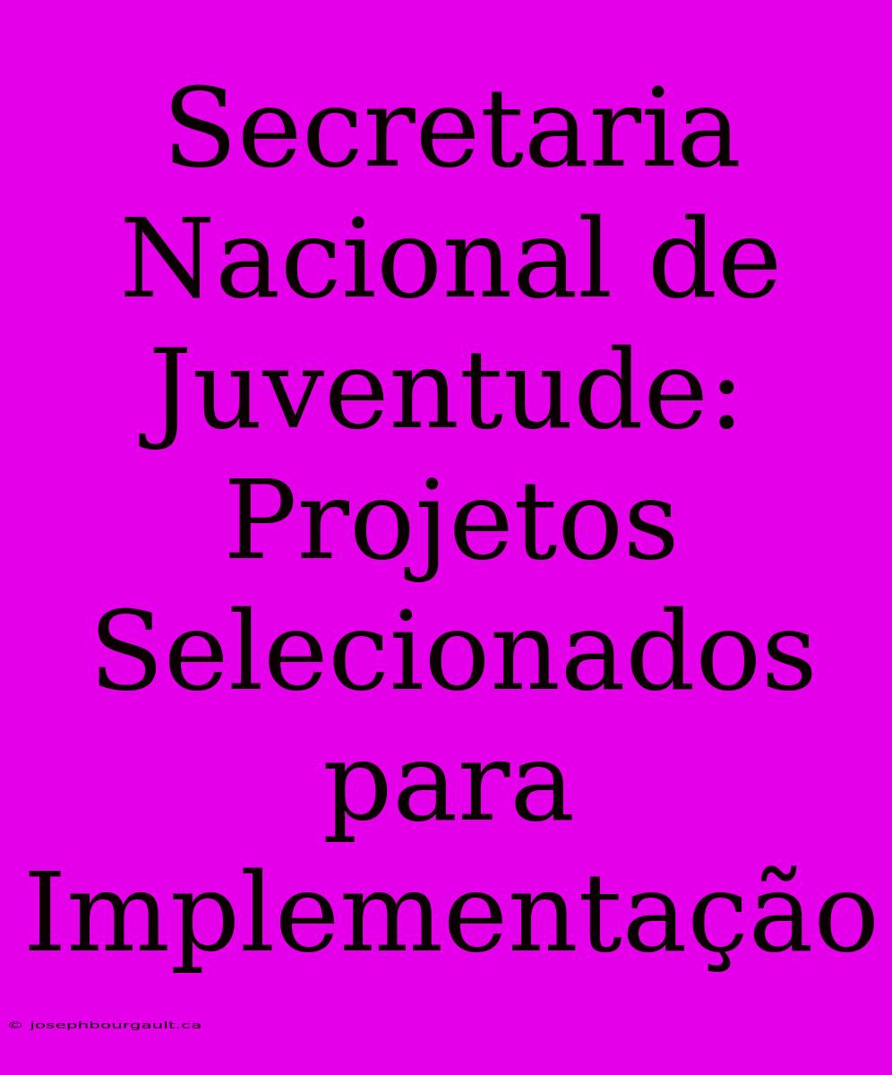 Secretaria Nacional De Juventude: Projetos Selecionados Para Implementação