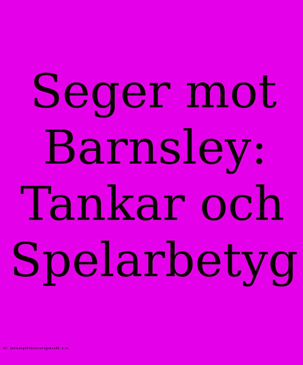 Seger Mot Barnsley: Tankar Och Spelarbetyg