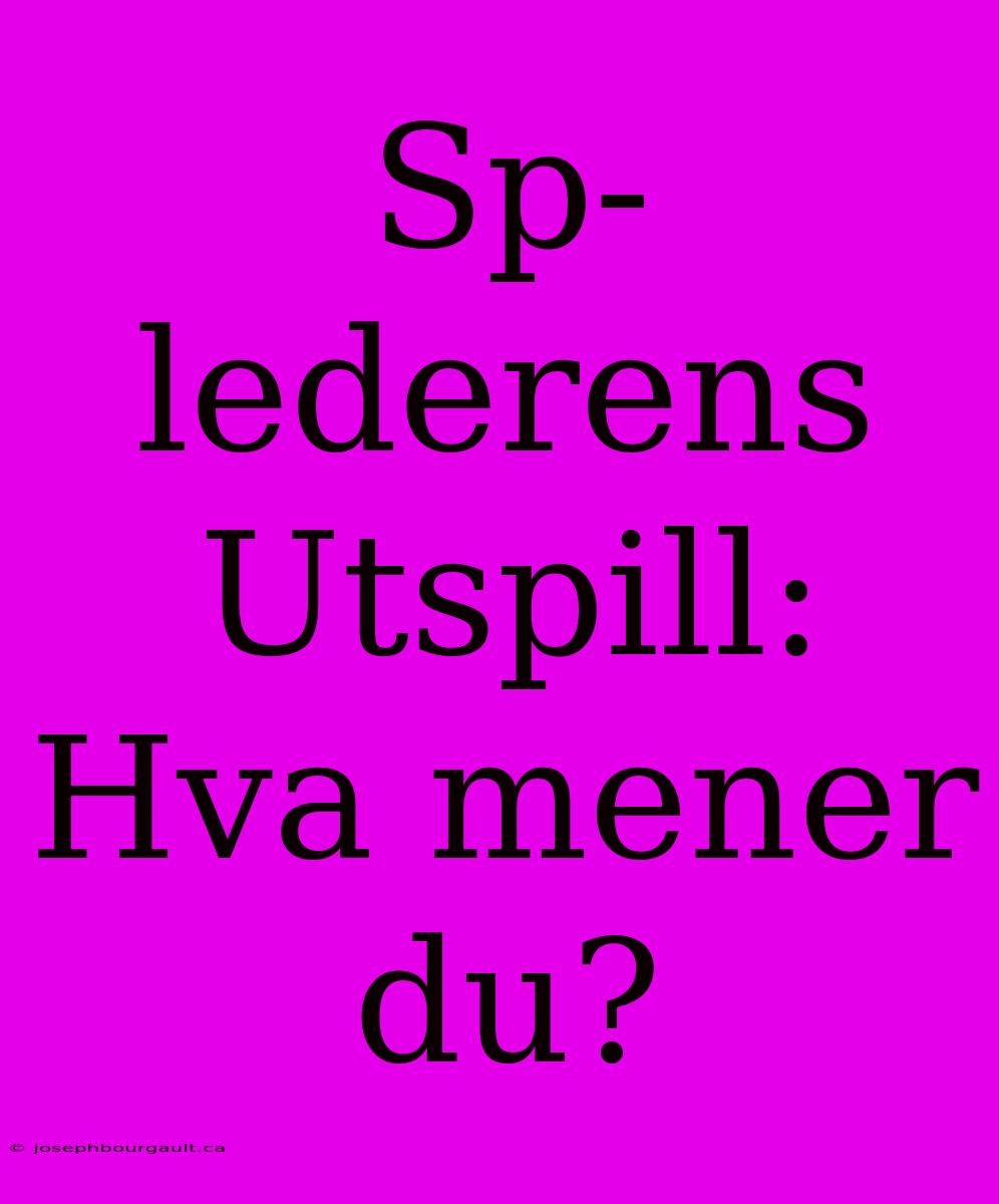 Sp-lederens Utspill: Hva Mener Du?