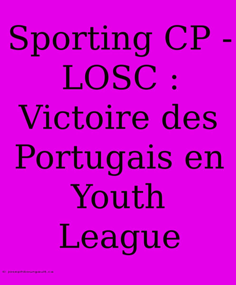 Sporting CP - LOSC : Victoire Des Portugais En Youth League