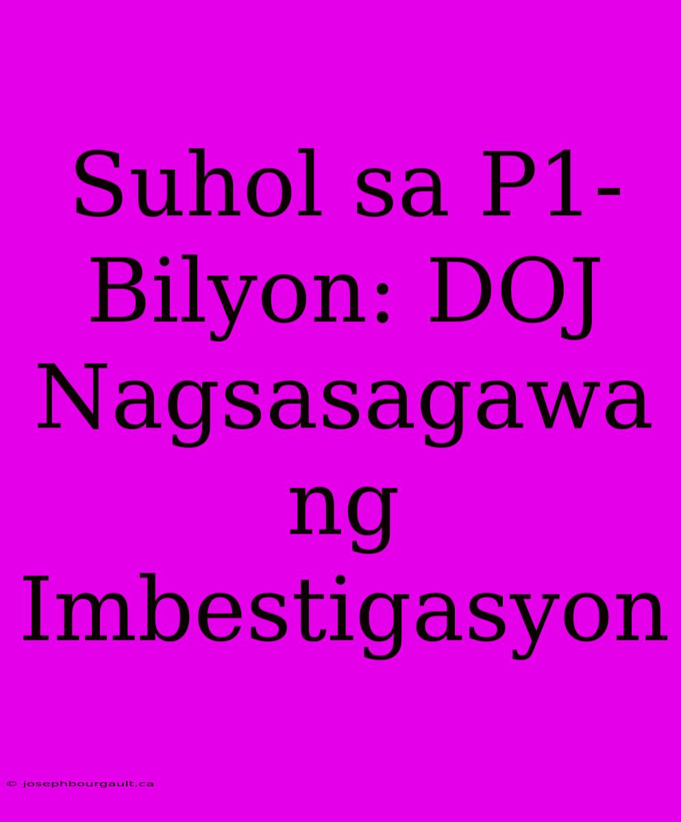 Suhol Sa P1-Bilyon: DOJ Nagsasagawa Ng Imbestigasyon