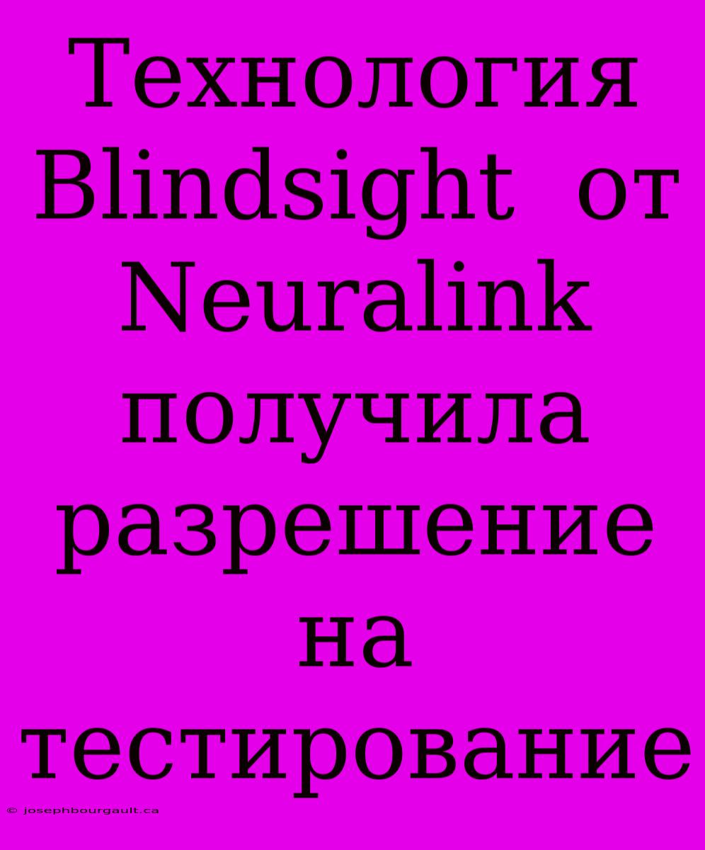 Технология  Blindsight  От Neuralink  Получила  Разрешение На Тестирование