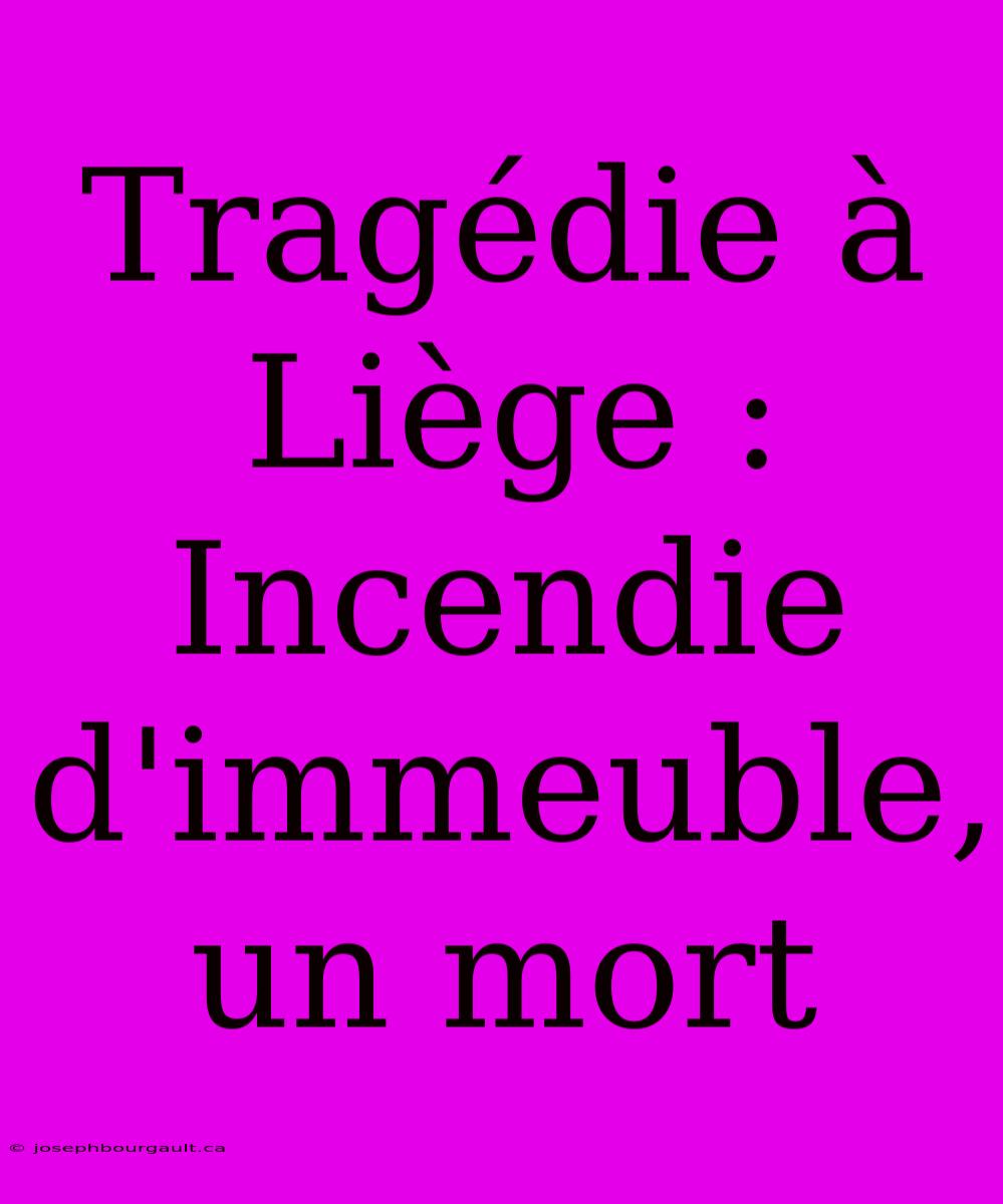 Tragédie À Liège : Incendie D'immeuble, Un Mort