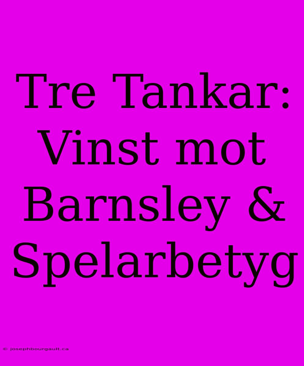 Tre Tankar: Vinst Mot Barnsley & Spelarbetyg