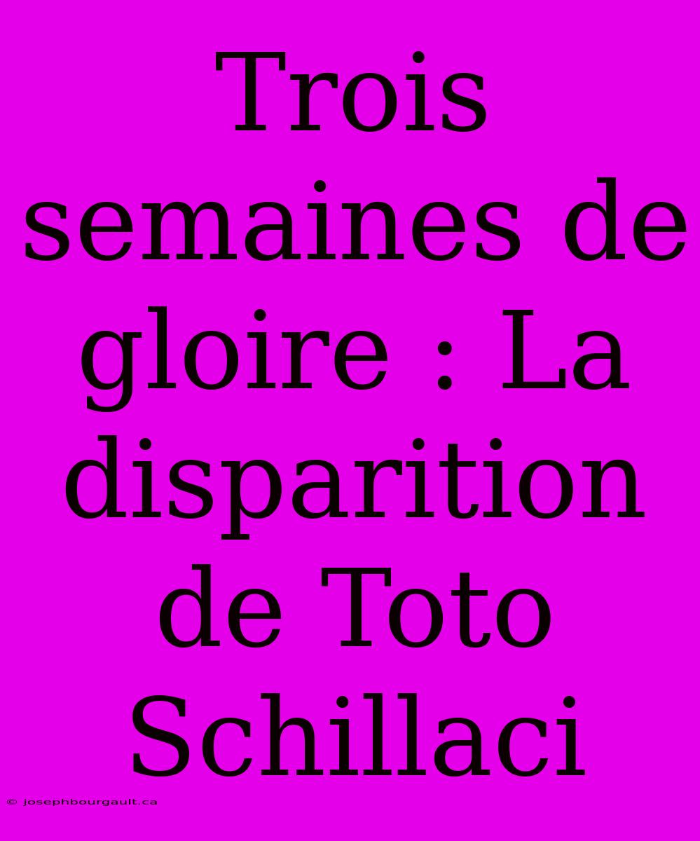 Trois Semaines De Gloire : La Disparition De Toto Schillaci