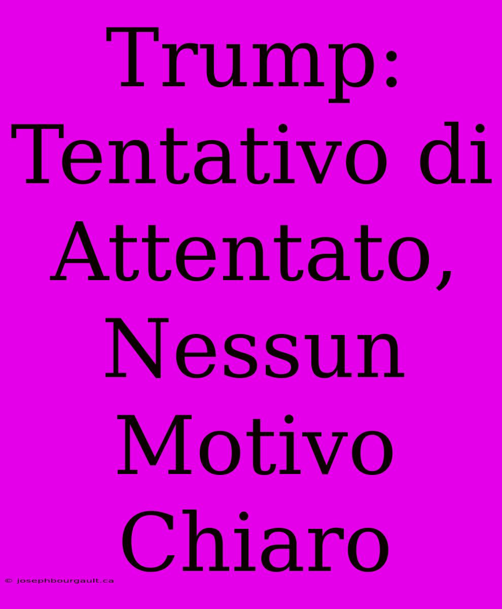 Trump: Tentativo Di Attentato, Nessun Motivo Chiaro