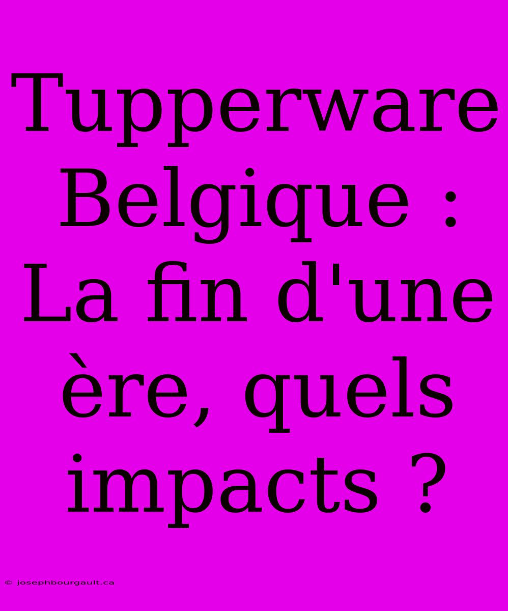 Tupperware Belgique : La Fin D'une Ère, Quels Impacts ?