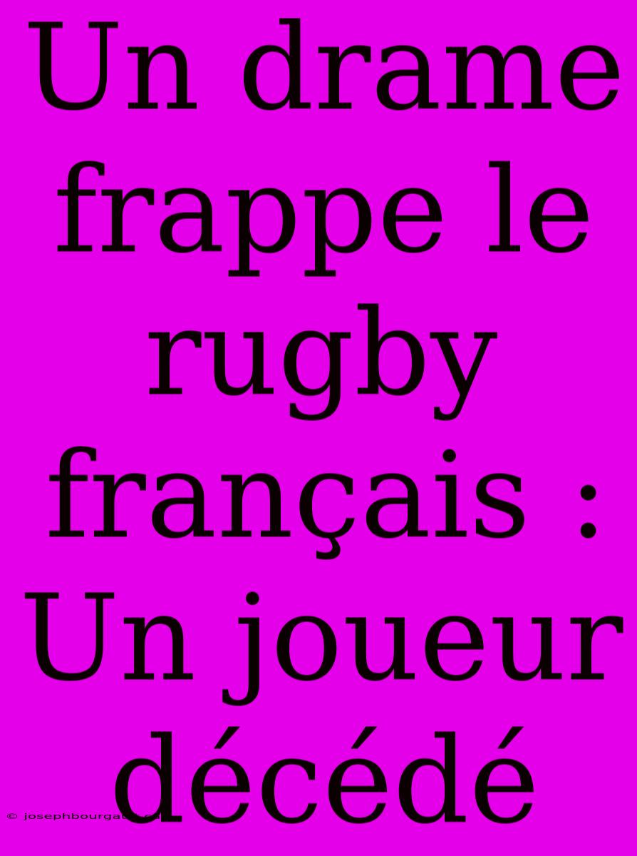 Un Drame Frappe Le Rugby Français : Un Joueur Décédé