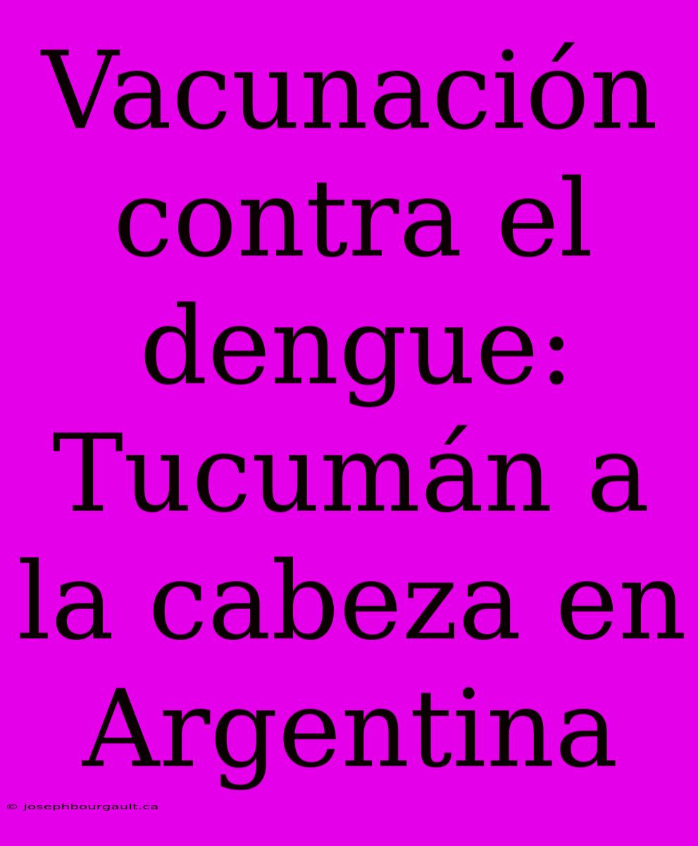 Vacunación Contra El Dengue: Tucumán A La Cabeza En Argentina