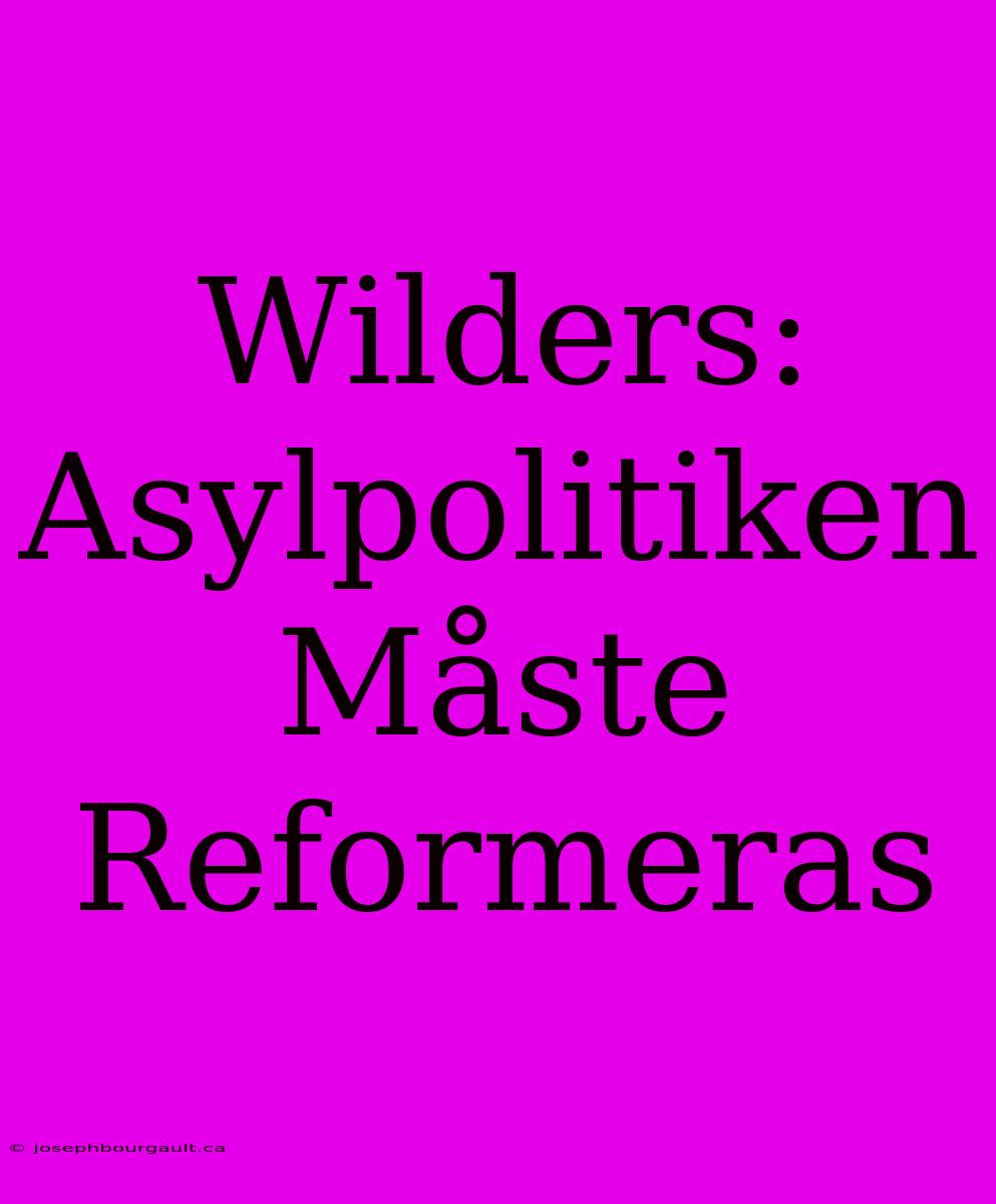 Wilders: Asylpolitiken Måste Reformeras