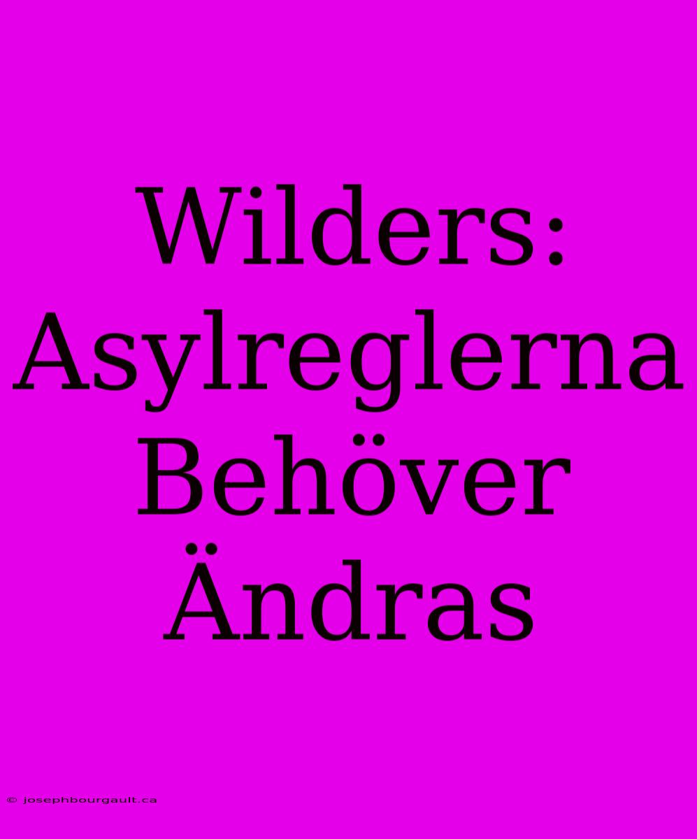 Wilders: Asylreglerna Behöver Ändras