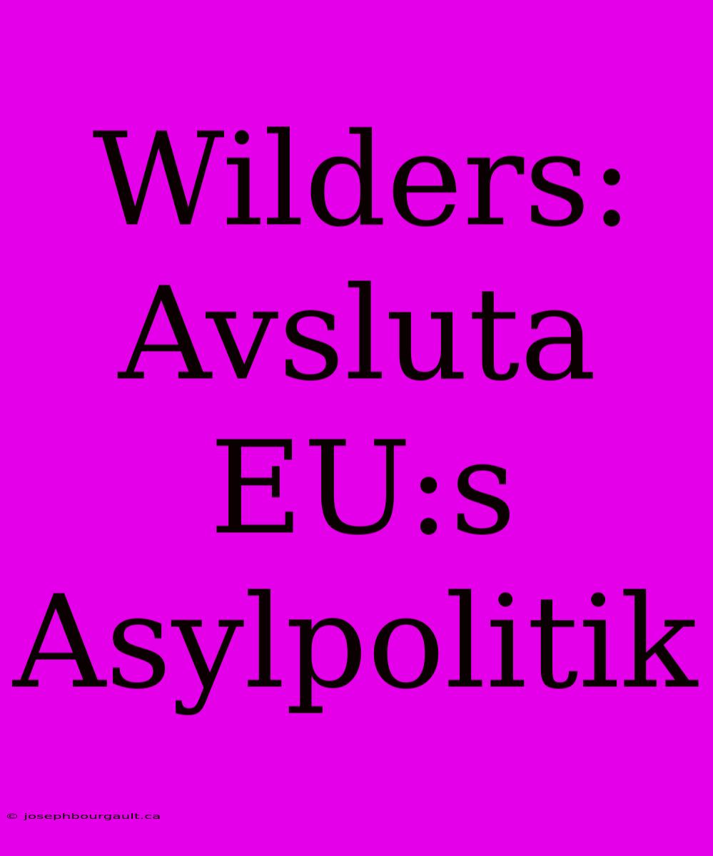 Wilders: Avsluta EU:s Asylpolitik