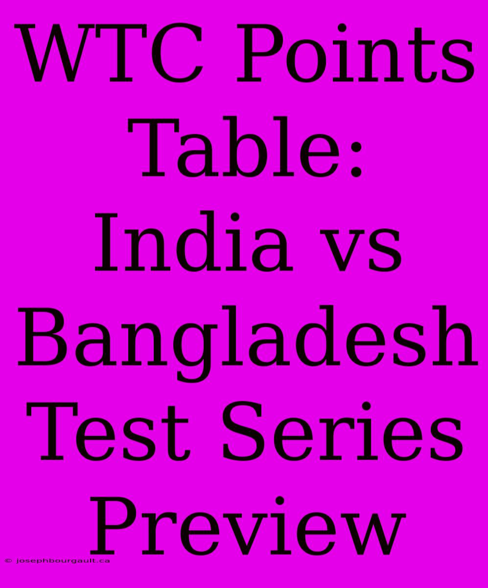 WTC Points Table: India Vs Bangladesh Test Series Preview